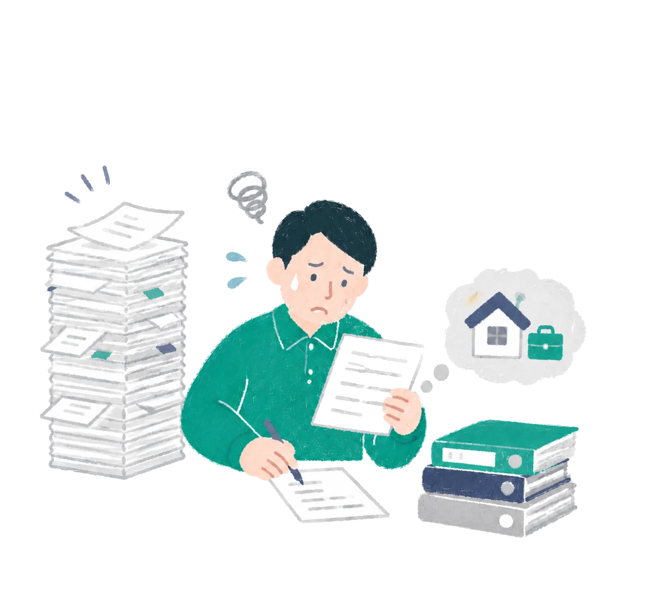 書類業務の負担を表すイラスト